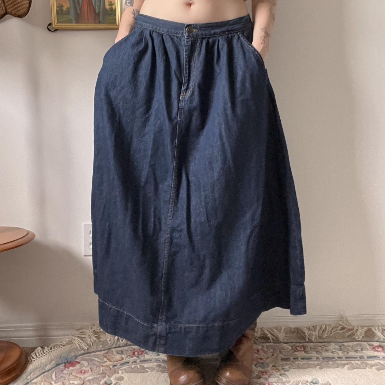 Dark wash denim maxi skirt (S-L)