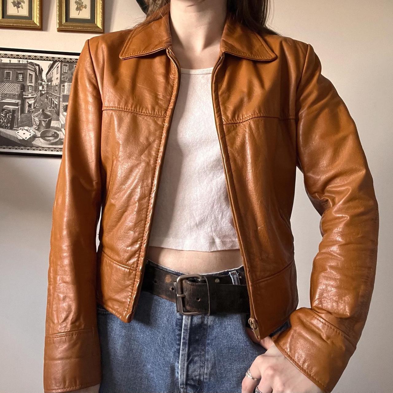 Caramel vintage leather jacket (S)