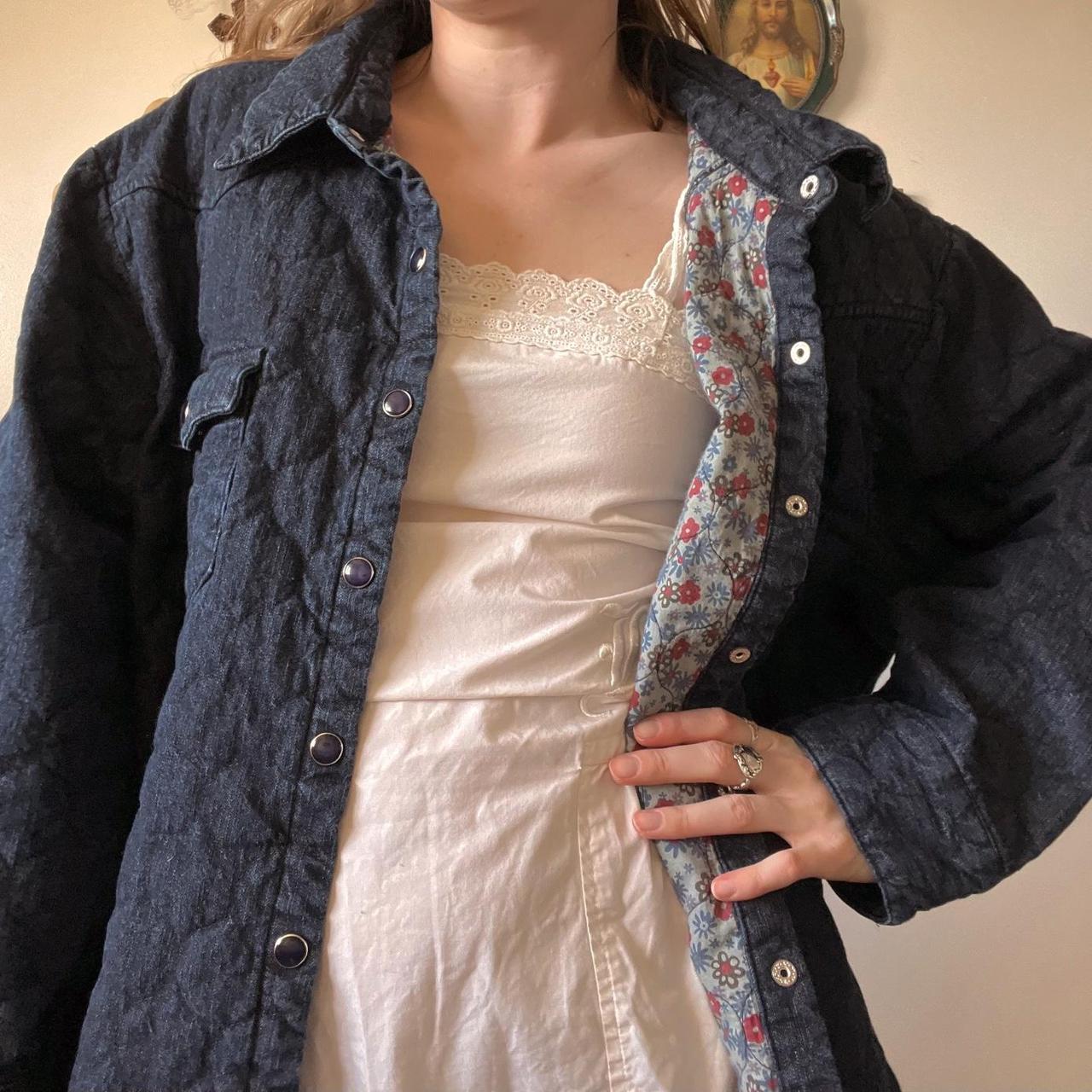 Quilted floral lined denim jacket (XL)