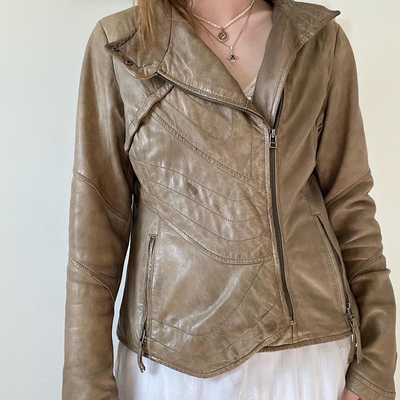 Fawn brown leather jacket (M)