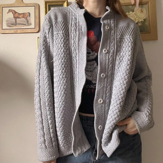 Grey cable knit cardigan (XL)