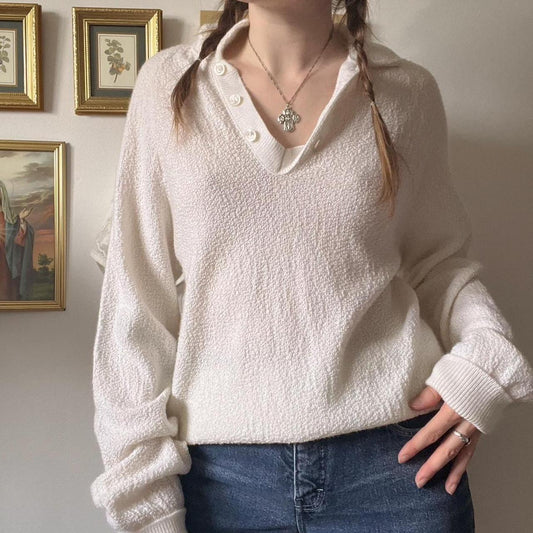 Slouchy white knit sweater (XL)