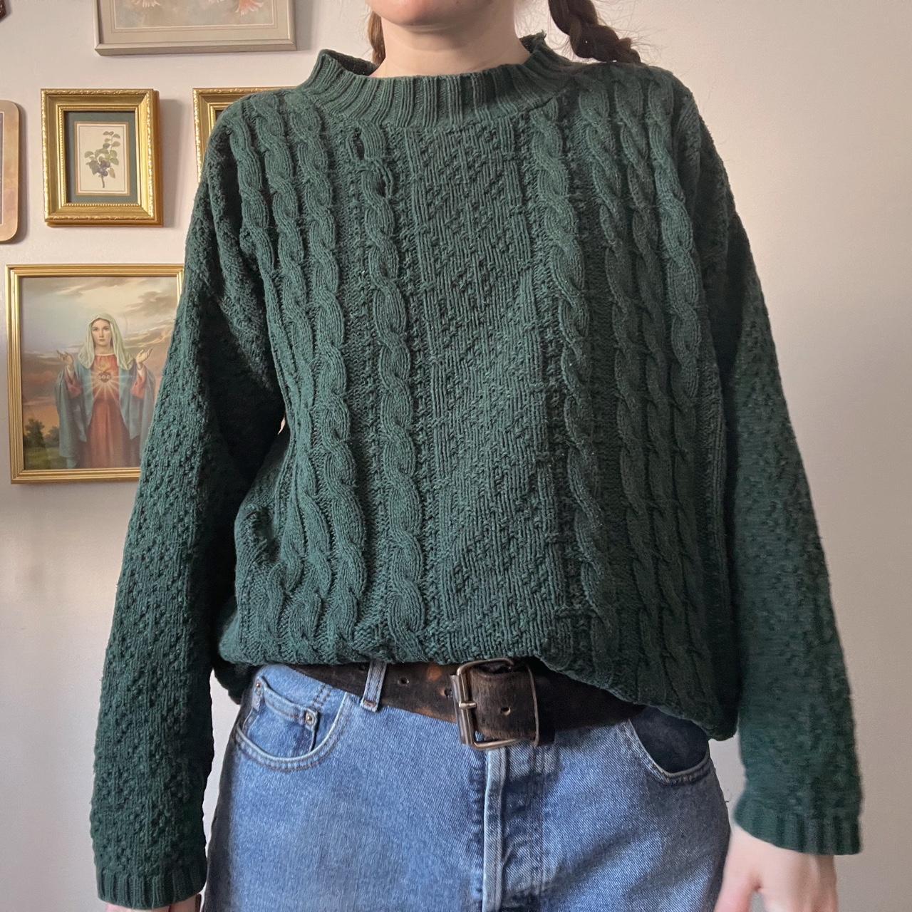 Pine green cable knit (L)