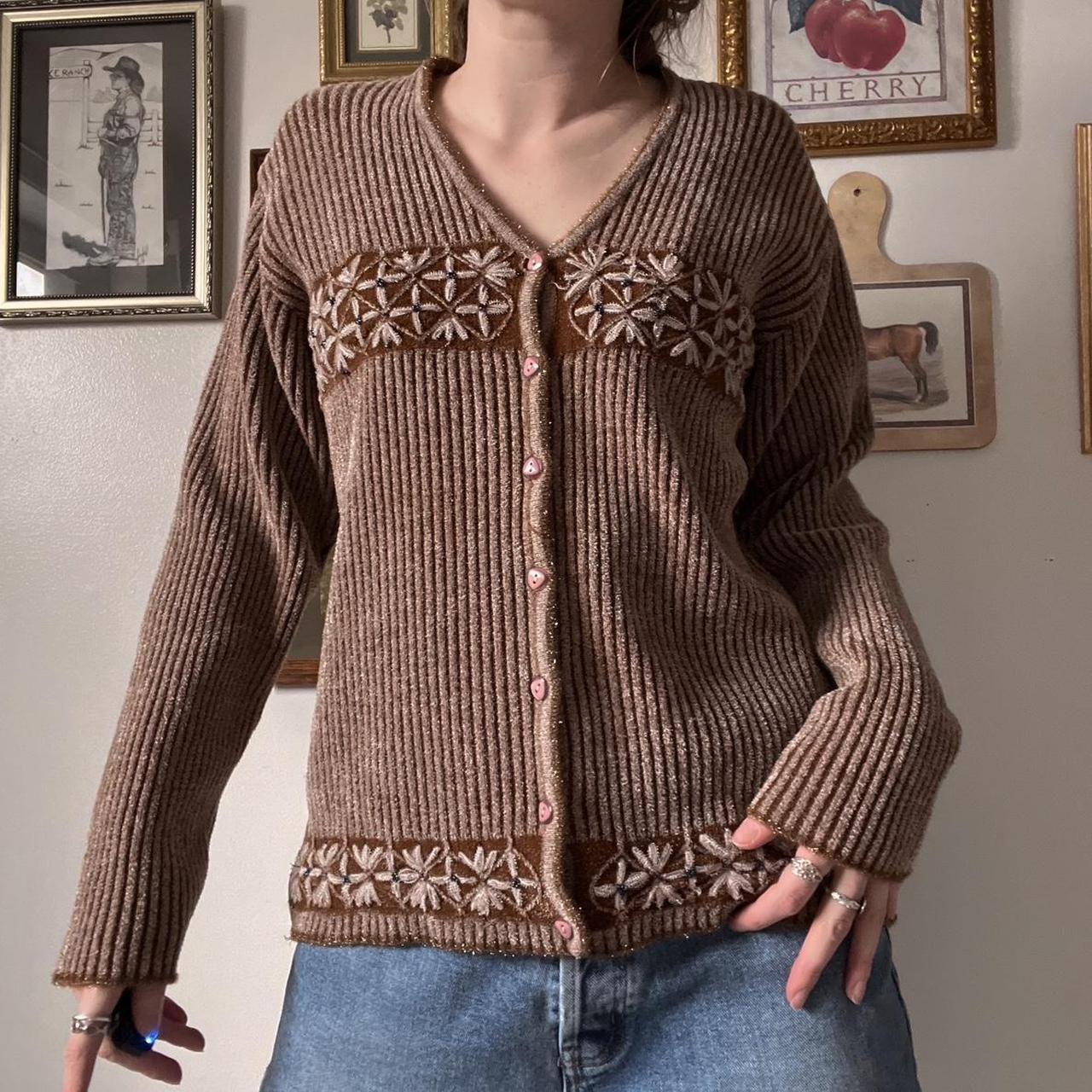 Brown flower knit cardigan (M)