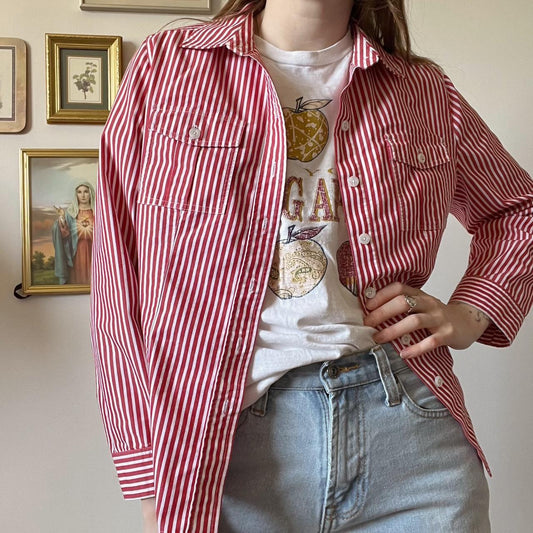 Cherry red stripe button up (S)