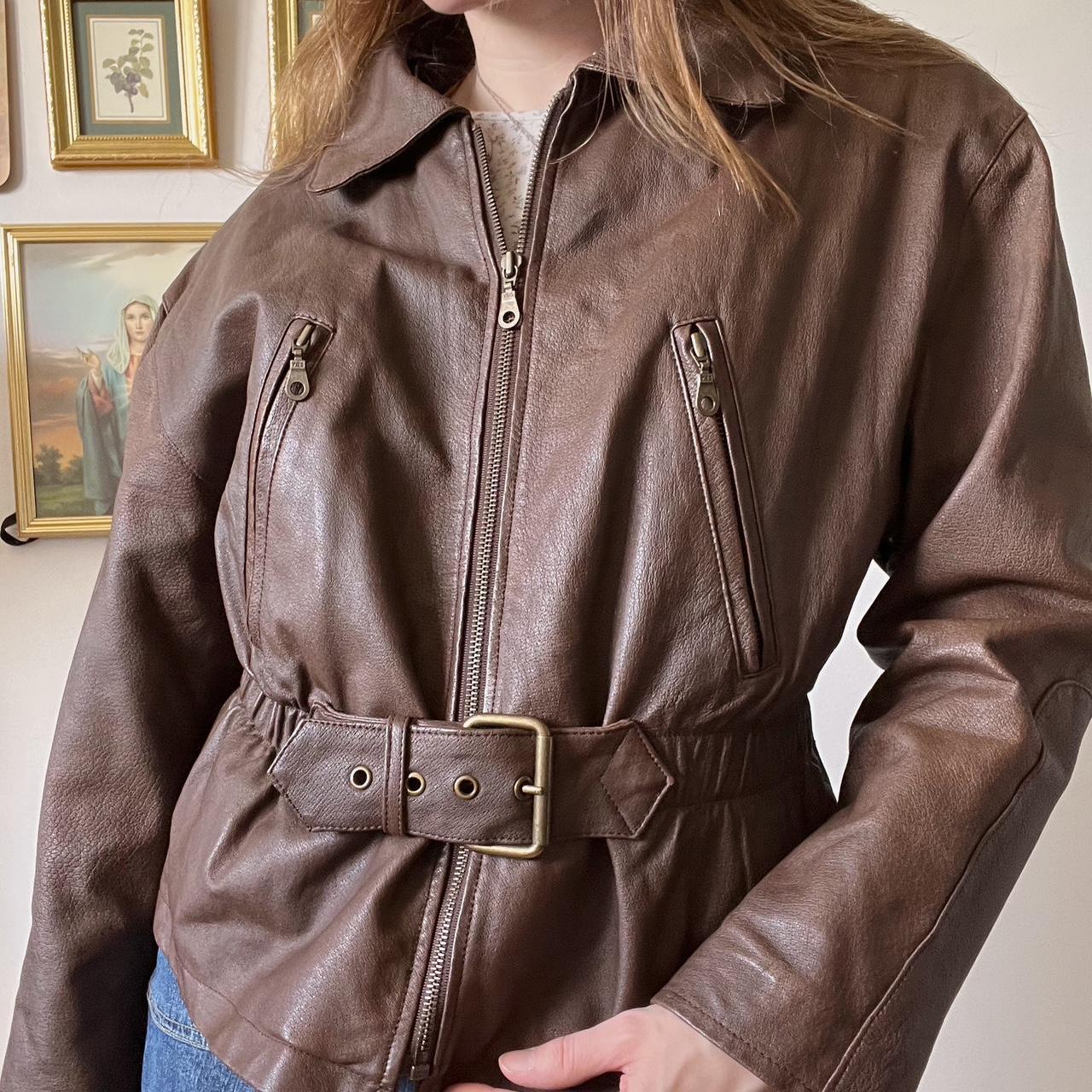 80s brown leather jacket (M)