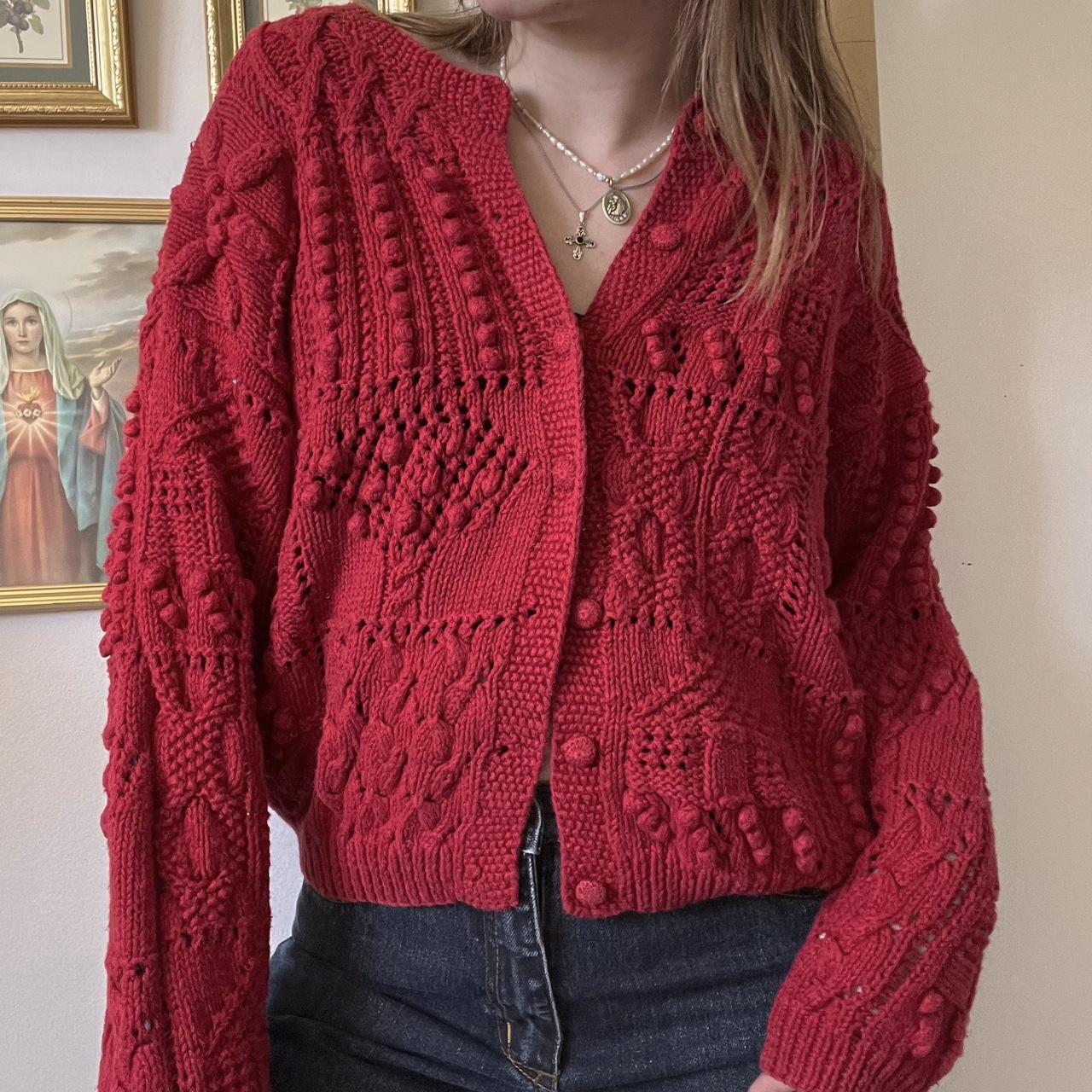 Cherry red knit cardigan (S)