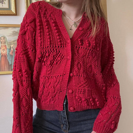 Cherry red knit cardigan (S)