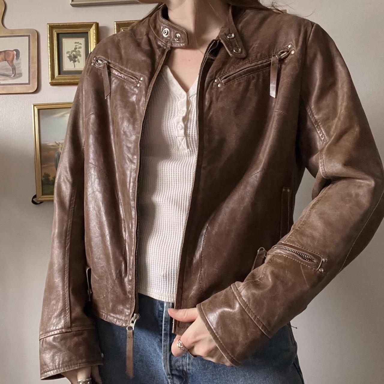 Brown leather moto jacket (M)