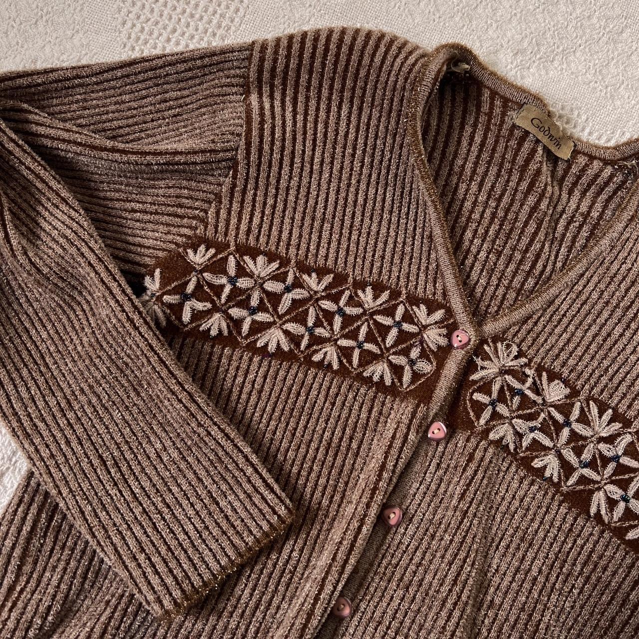 Brown flower knit cardigan (M)