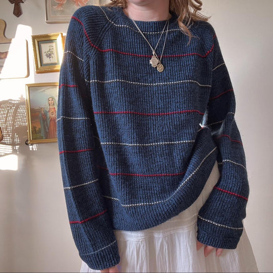 Slouchy navy striped sweater (L)