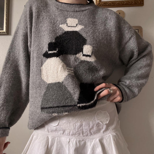 Grey skies wool knit sweater (L)