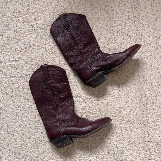 Burgundy leather cowboy boots (8)