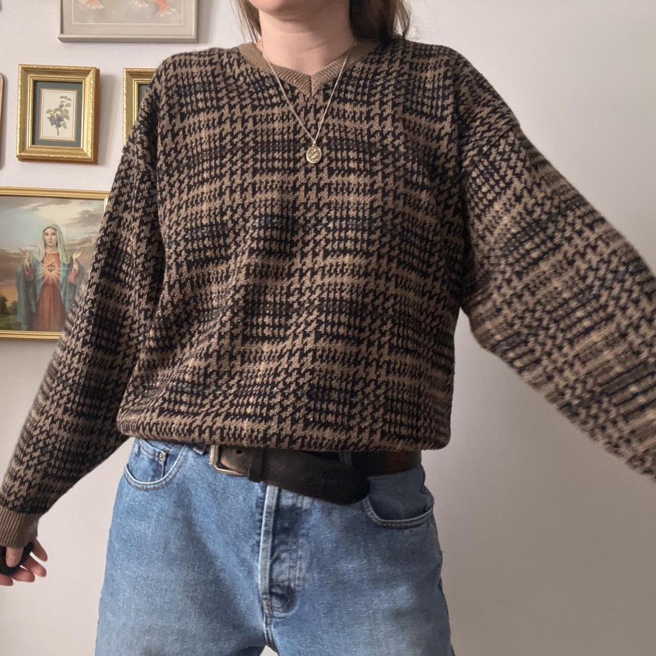 Brown checkered grandpa sweater (M)