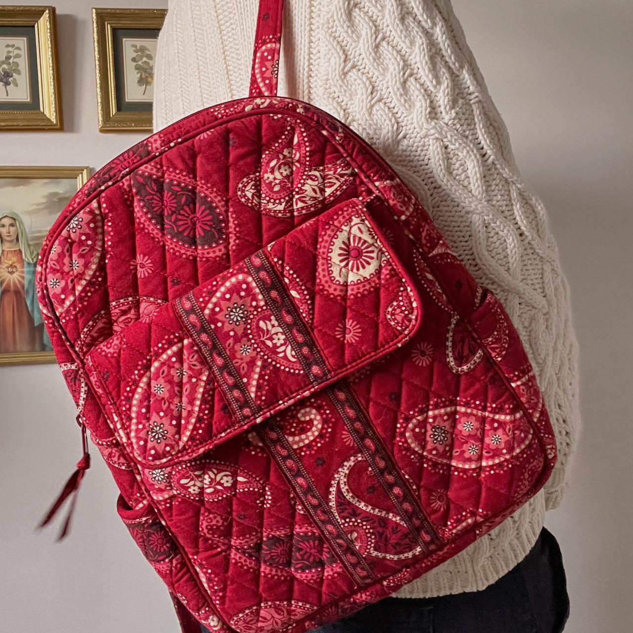 Red quilted backpack