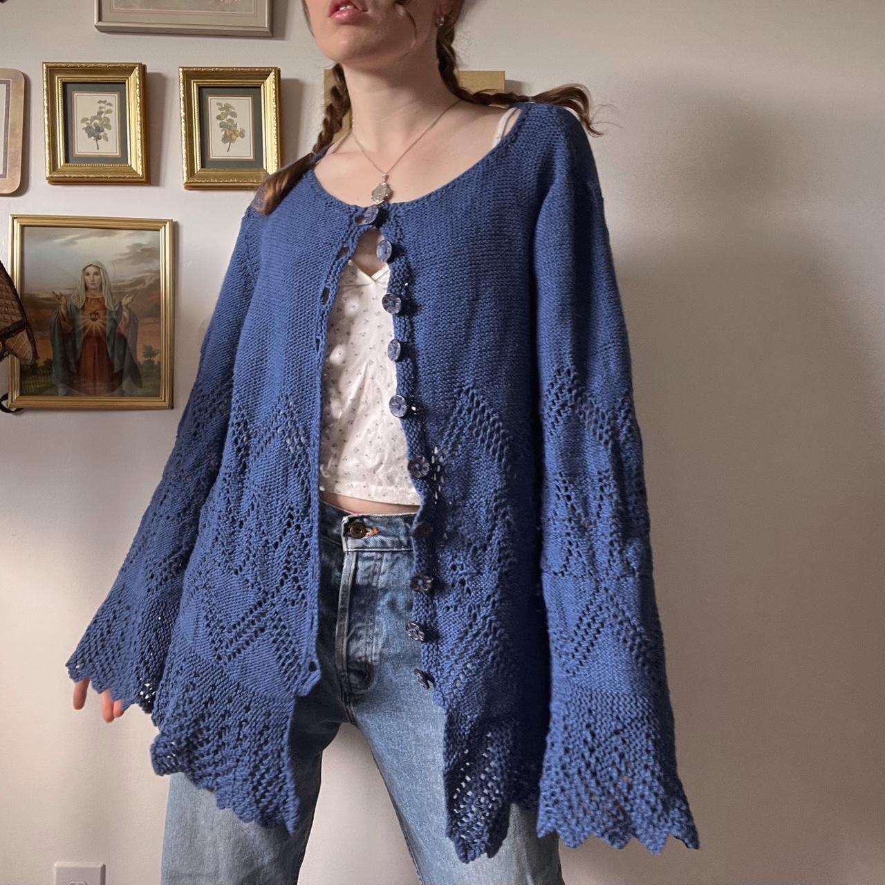 Cottagecore bell sleeve crochet cardigan (XL)