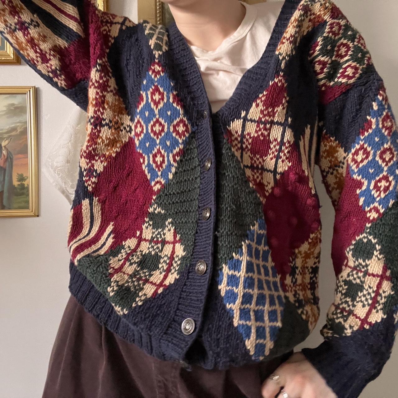 Argyle patchwork knit cardigan (M)