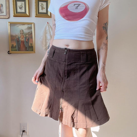 Brown zip midi skirt (S)