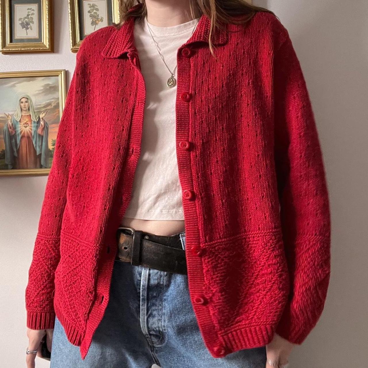 Red cabincore knit cardigan (L)