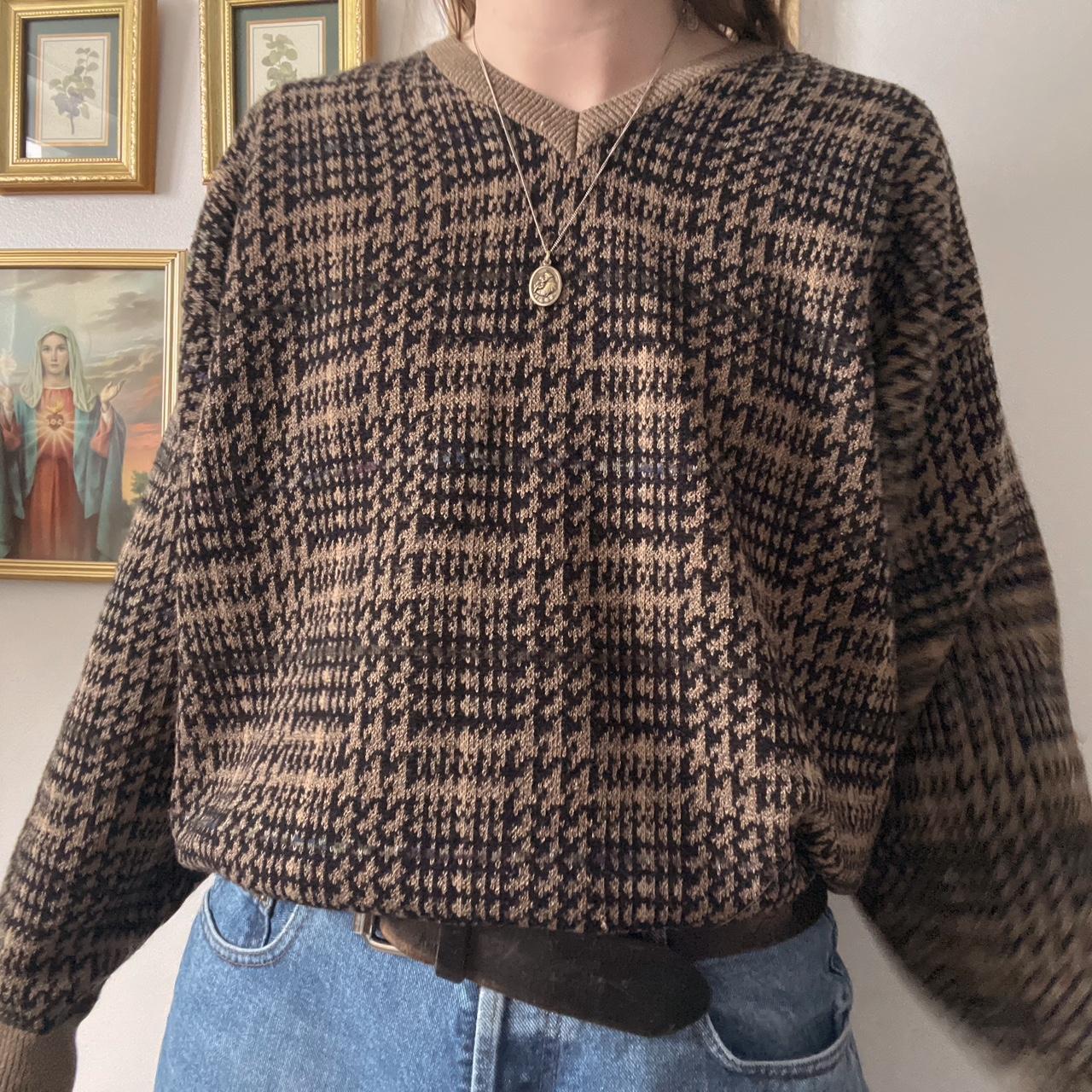 Brown checkered grandpa sweater (M)