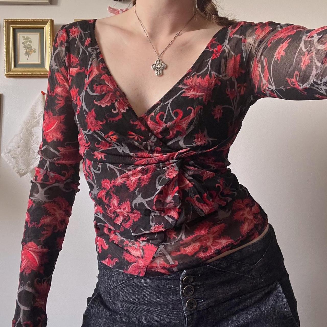 Whimsigoth floral mesh top (XS)