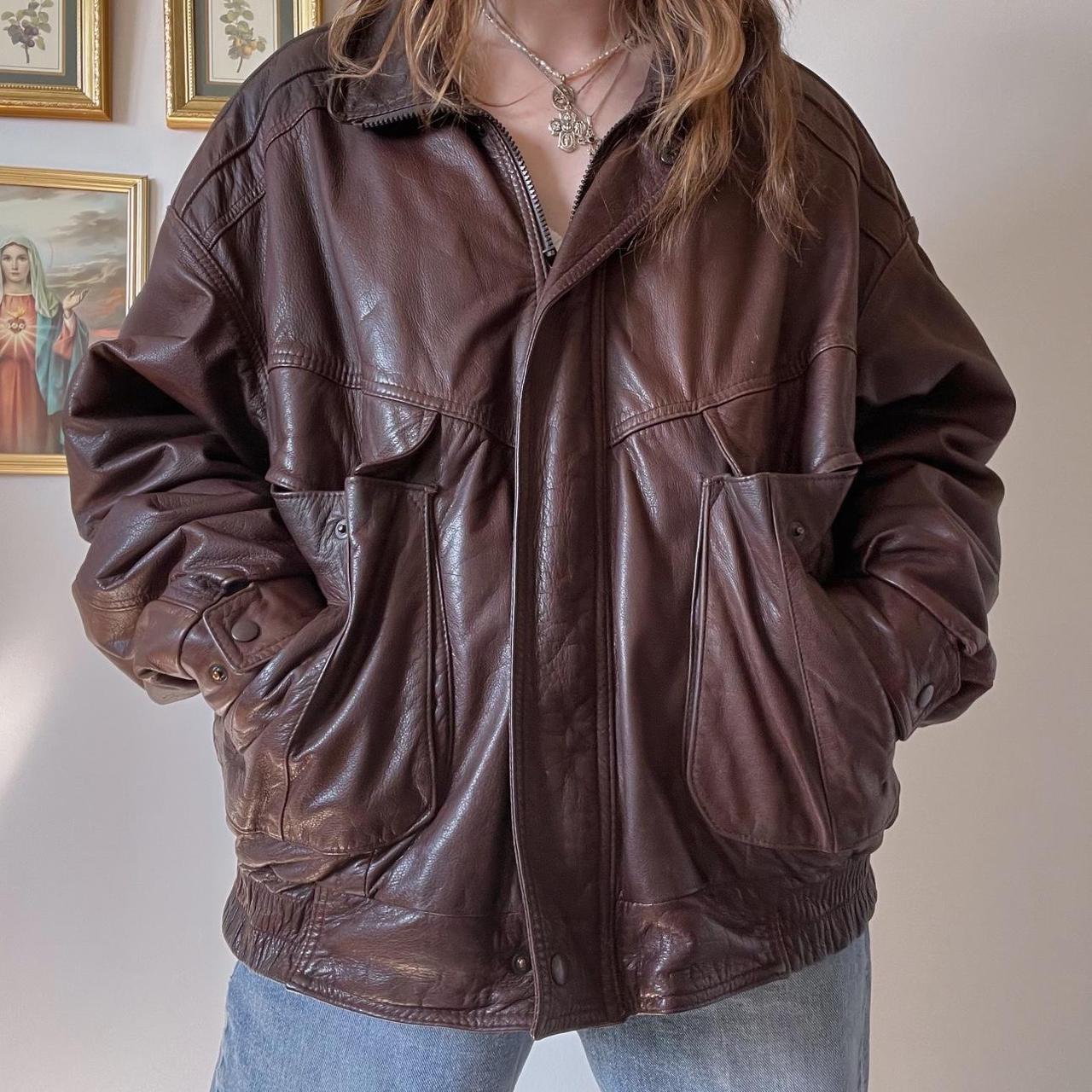 Brown leather bomber jacket (XL)