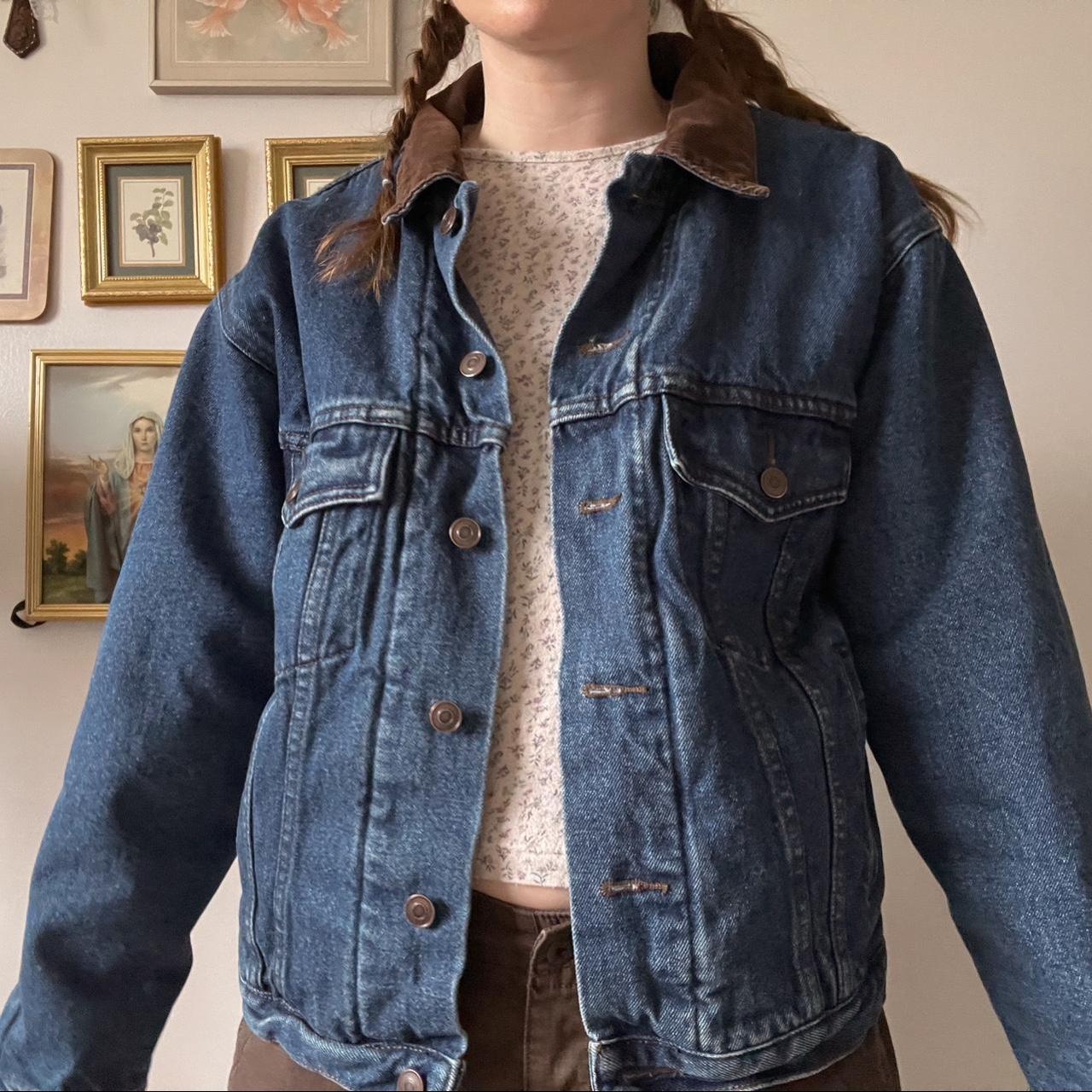 Fleece lined vintage denim jacket (S)