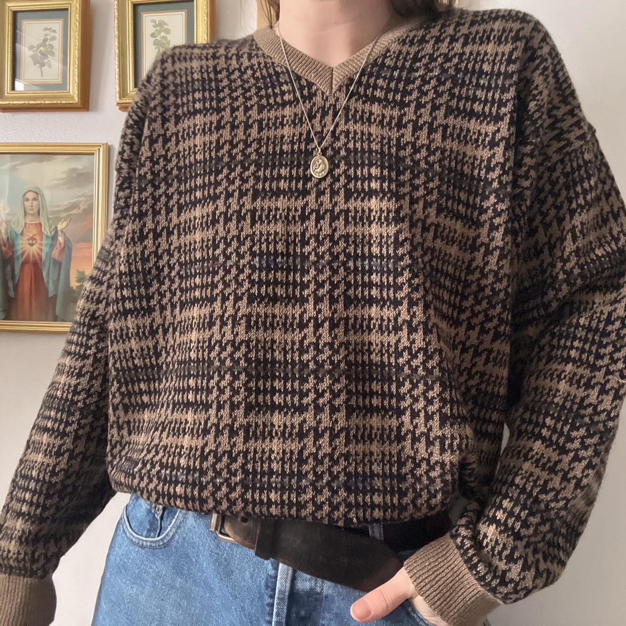 Brown checkered grandpa sweater (M)