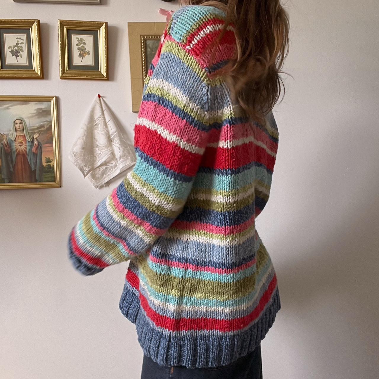 Cozy rainbow striped knit cardigan (L)