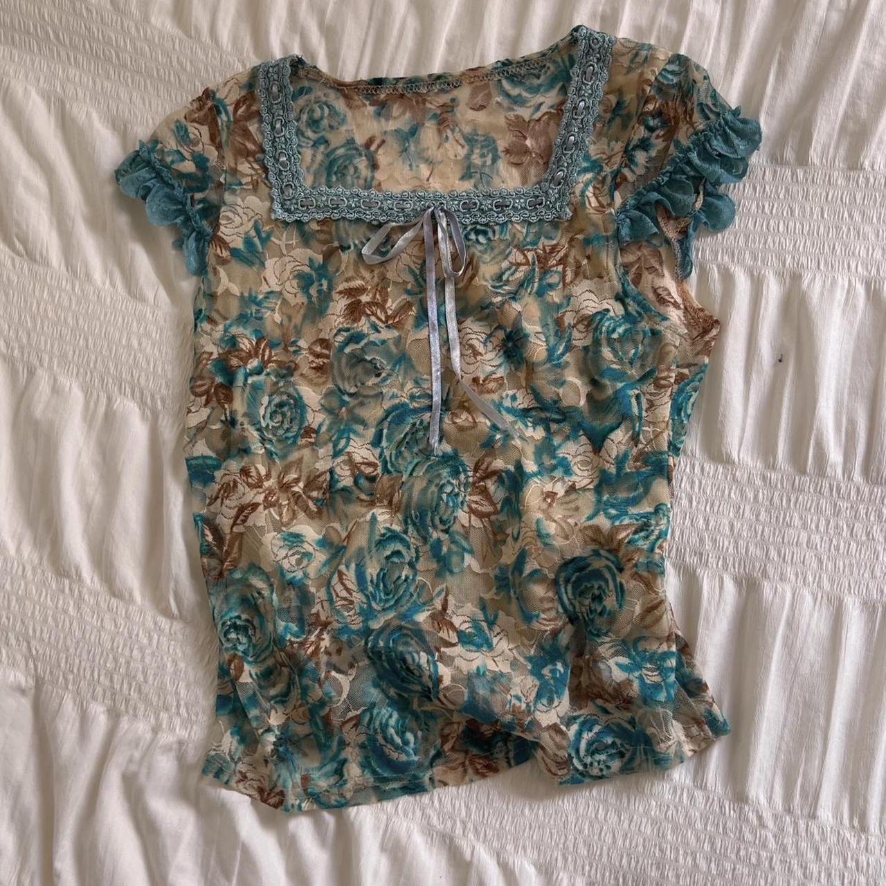 Ruffle lace rose mesh top (XS)