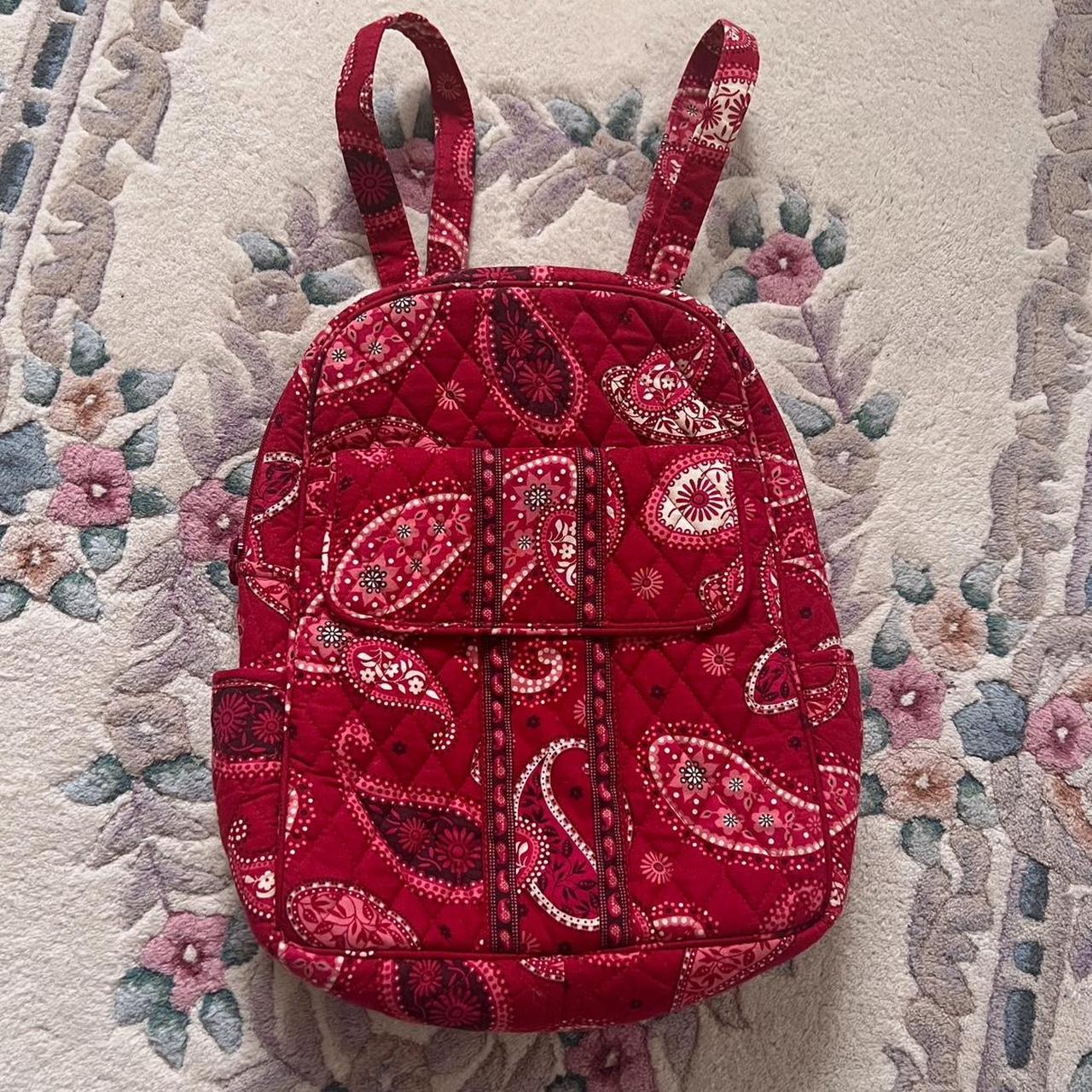 Red quilted backpack