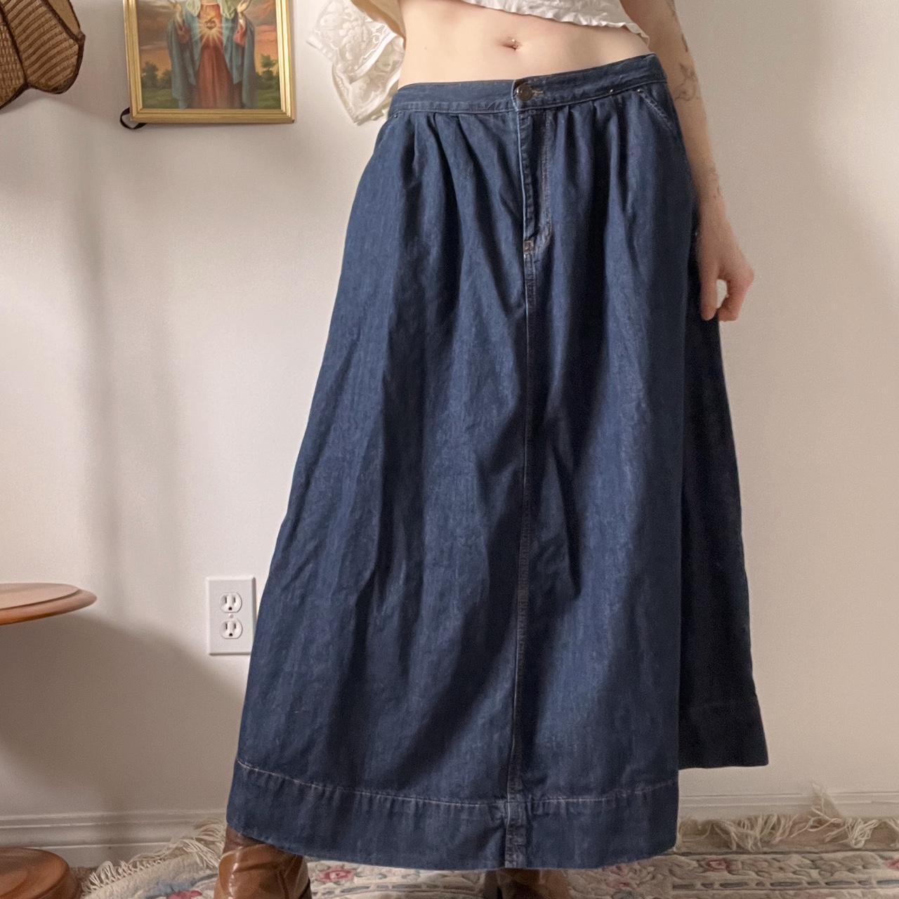 Dark wash denim maxi skirt (S-L)