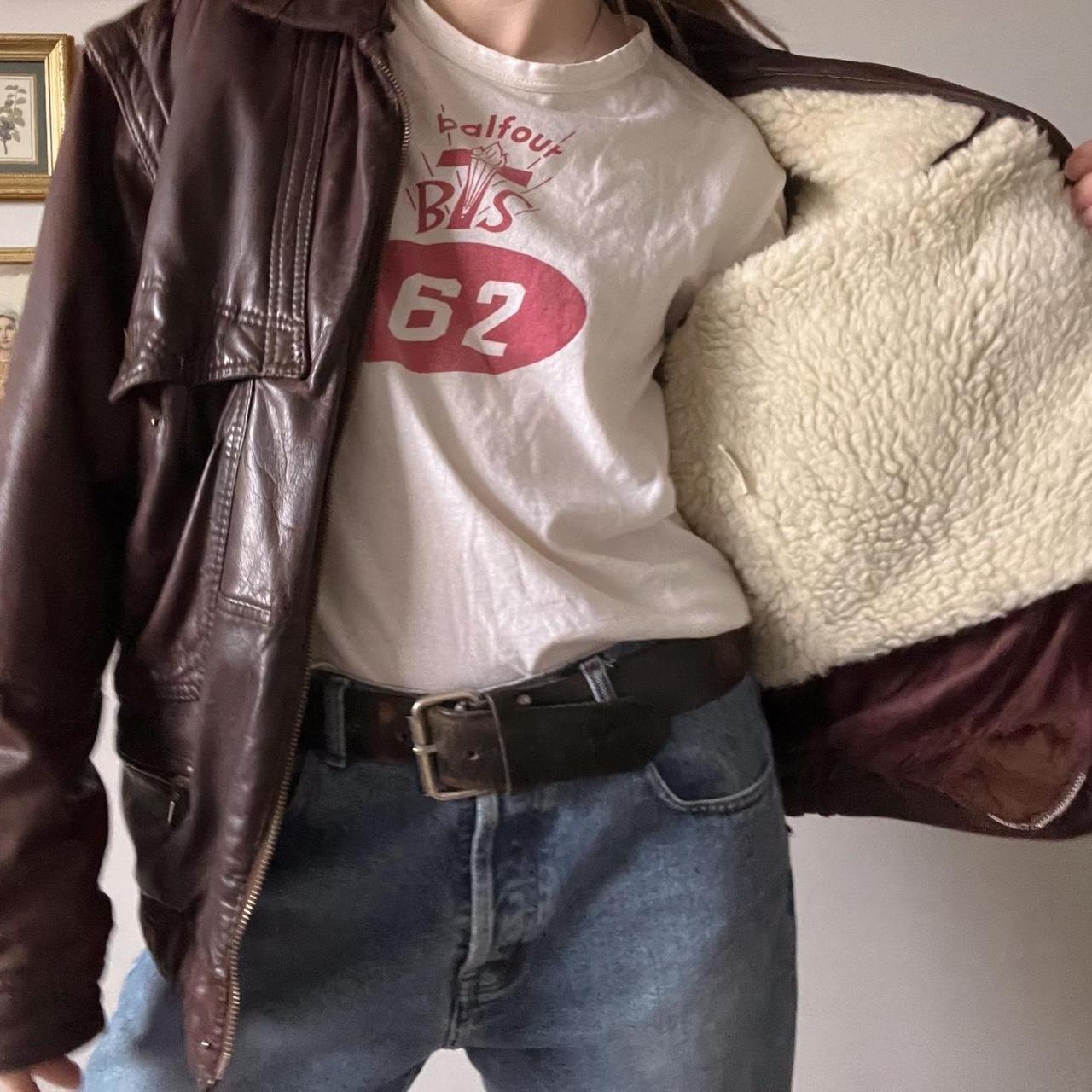 70's brown leather bomber jacket (L)