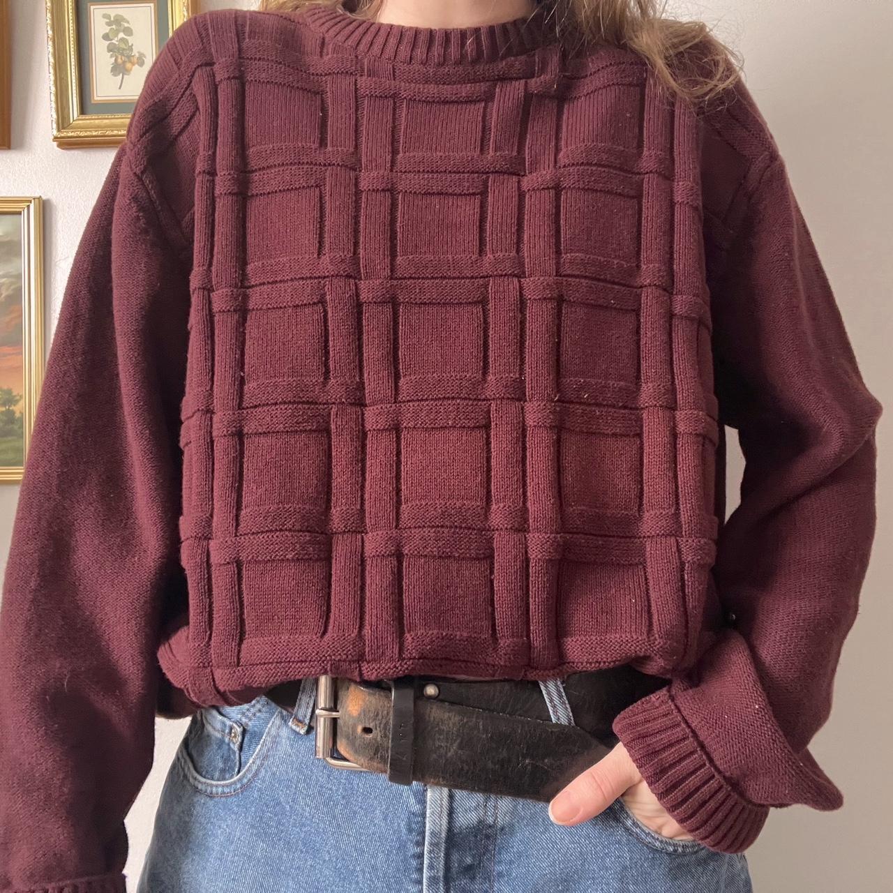 Burgundy grid knit sweater (M)