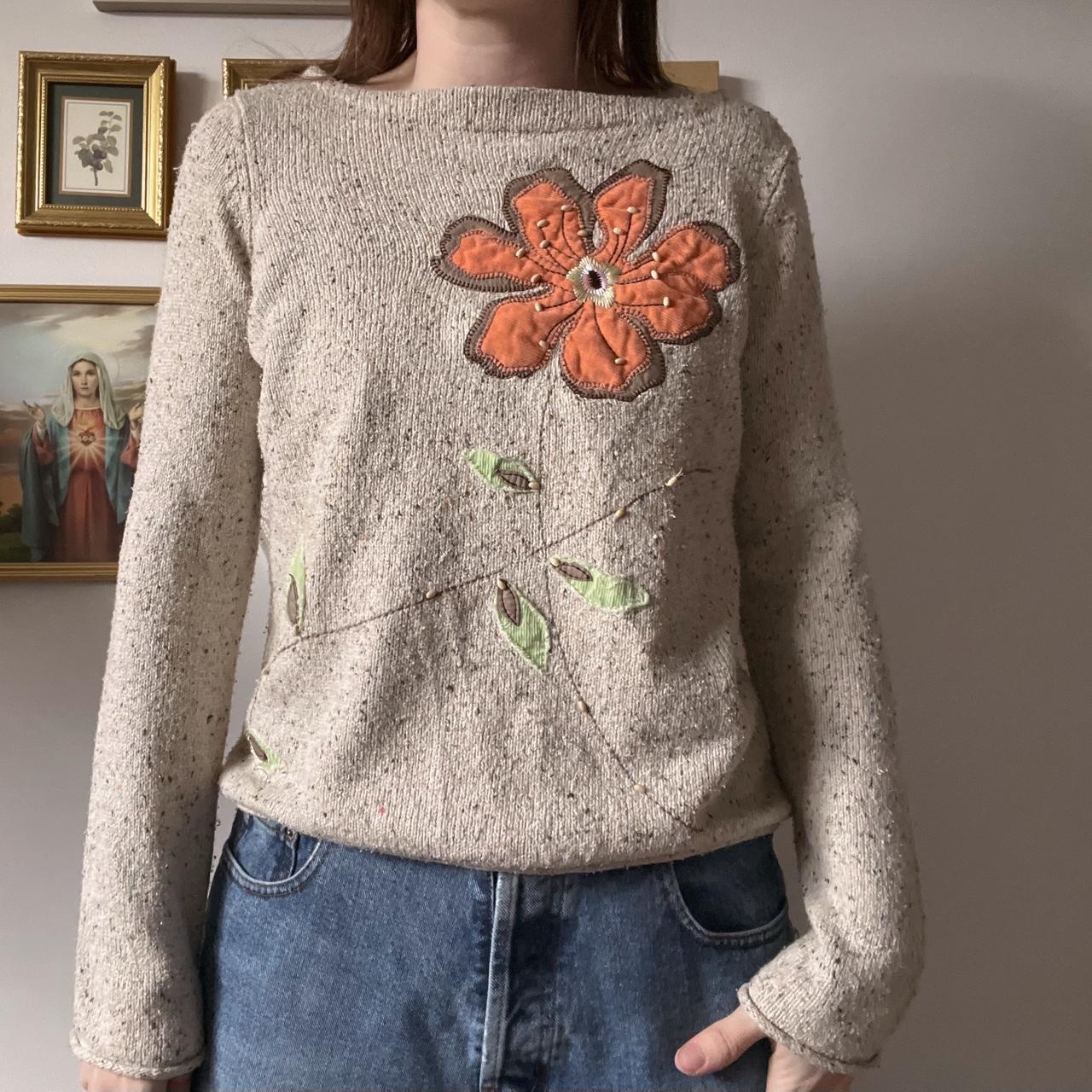 Silk patchwork flower knit sweater (S)