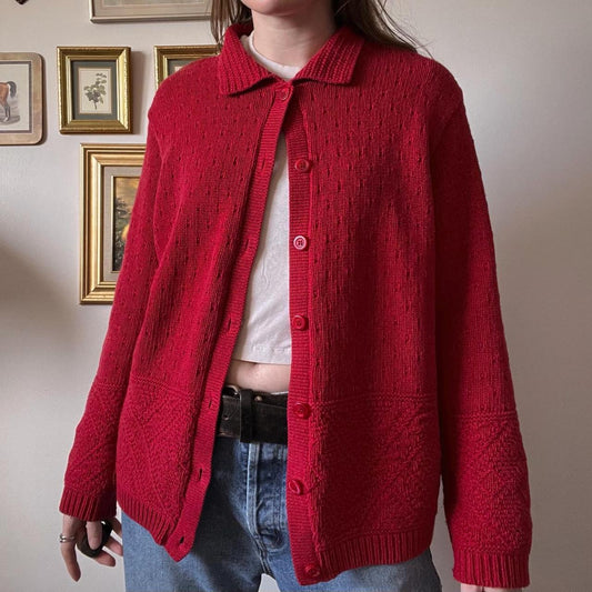 Red slouch knit cardigan (L)