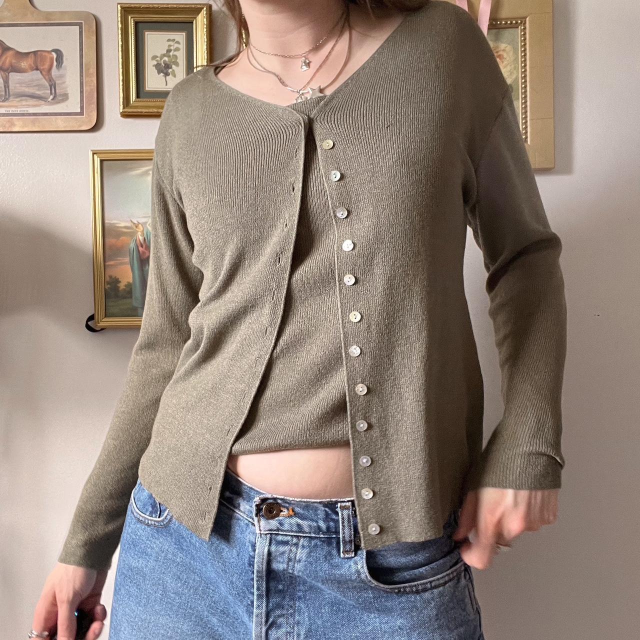 Sage green knit cardigan set (S)