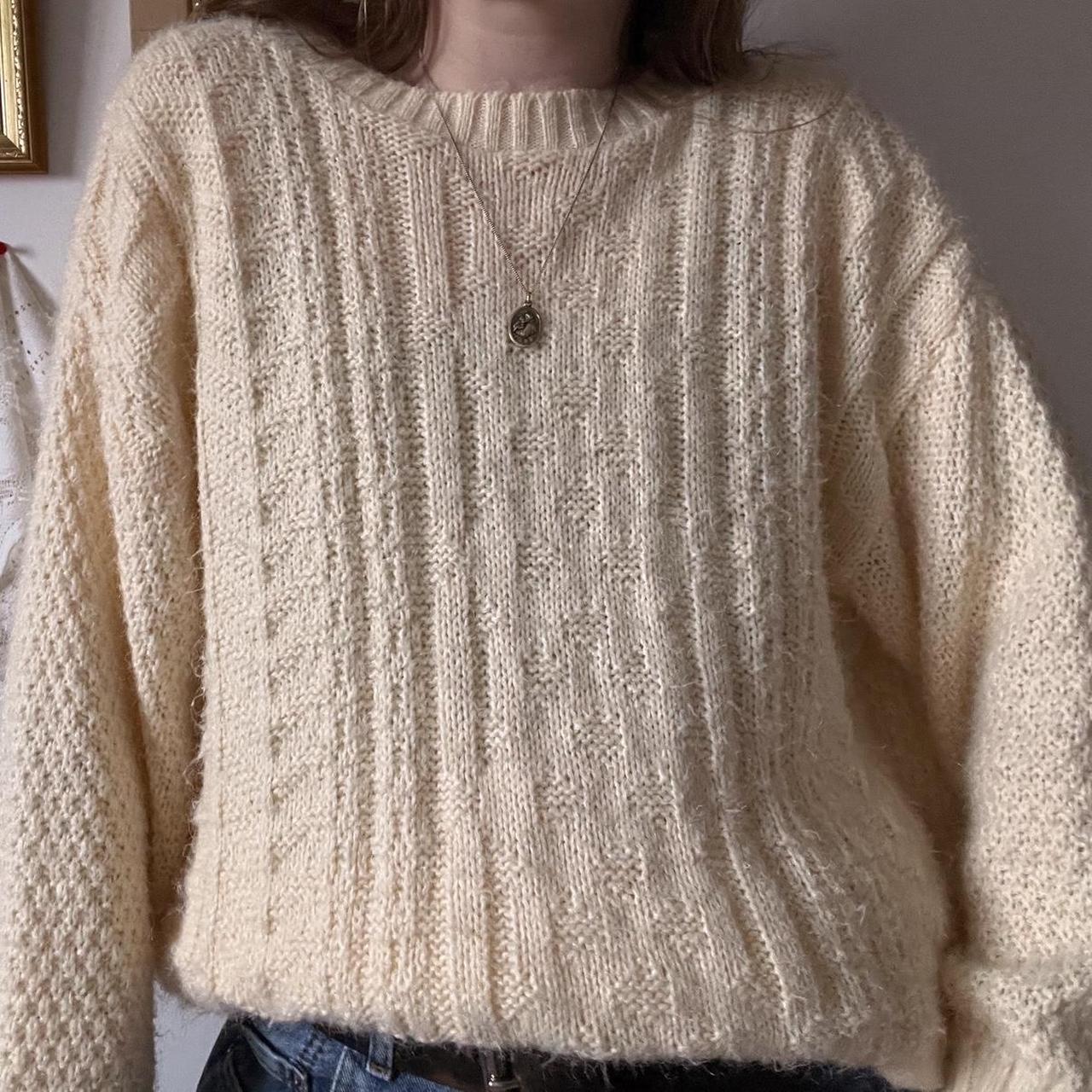 1980's cream cable knit sweater (L)