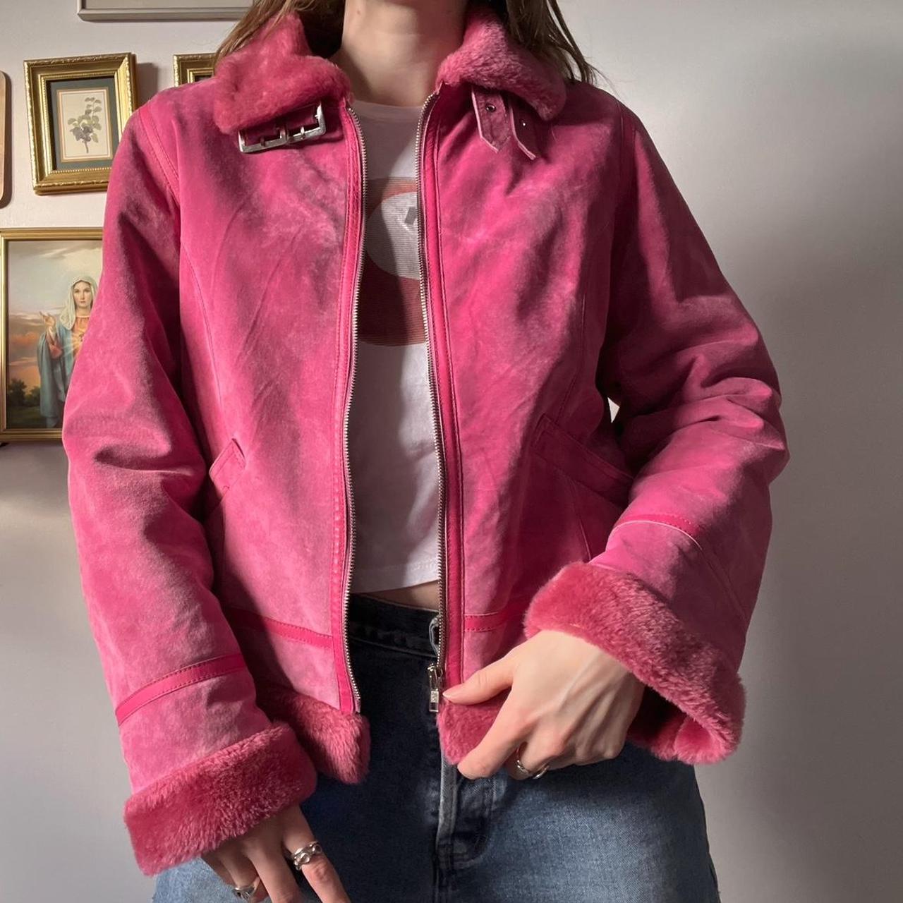 Pink suede leather jacket (M)