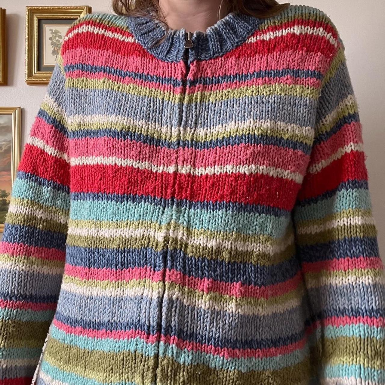 Cozy rainbow striped knit cardigan (L)