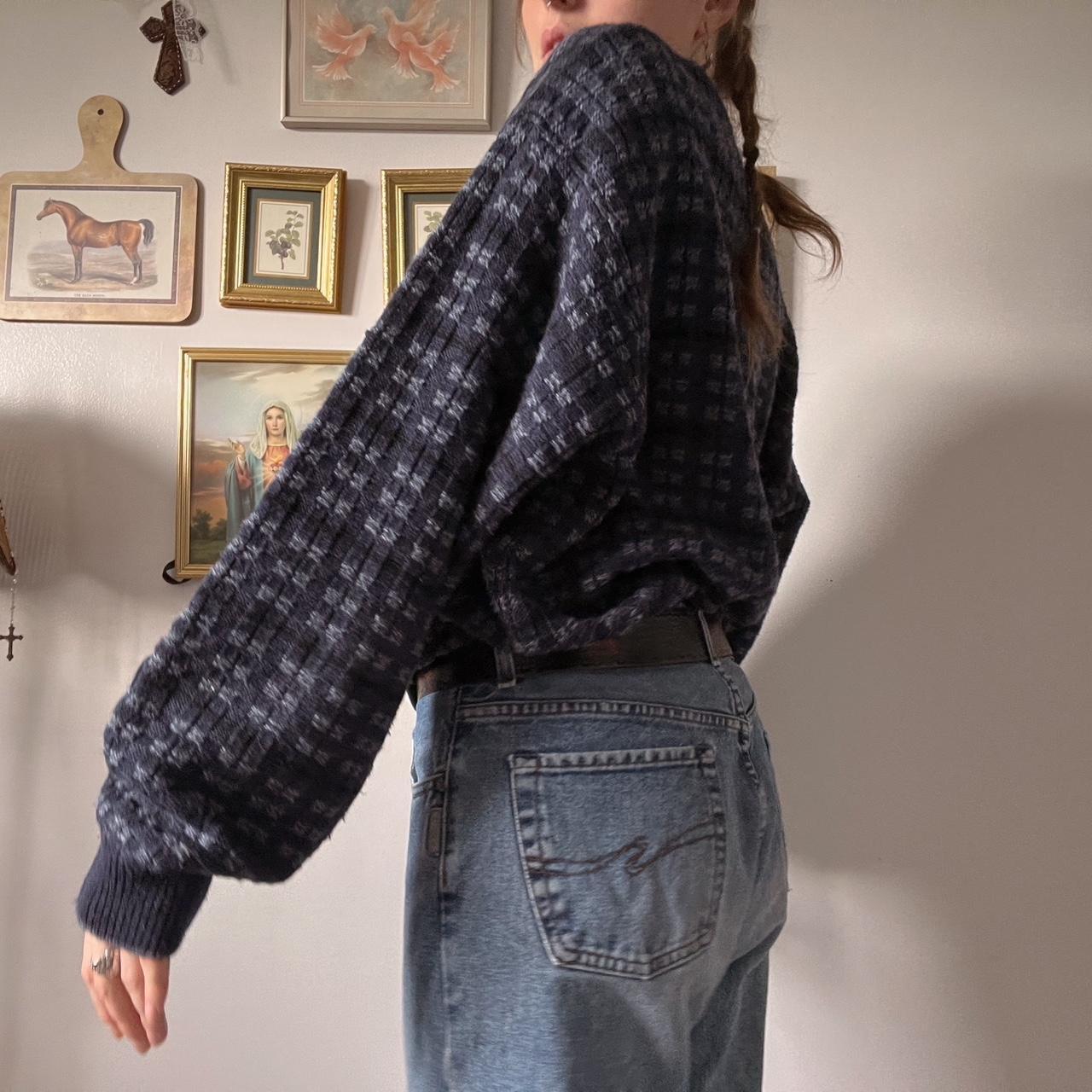 Vintage grunge blue checkered knit (L)