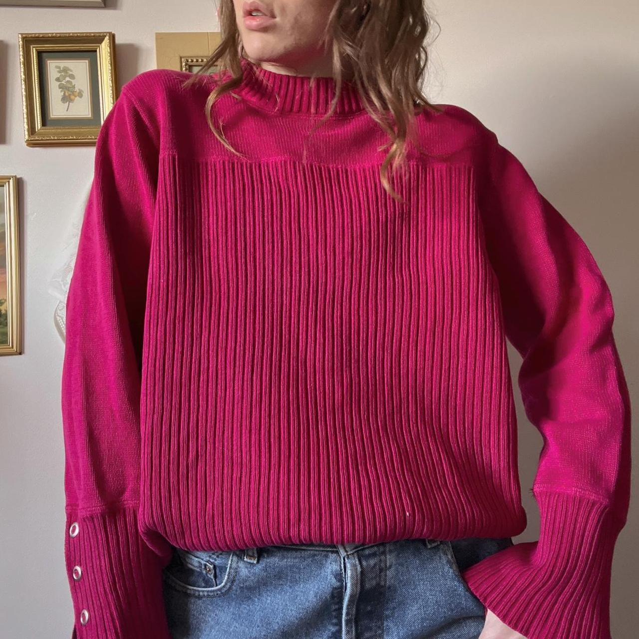 Hot pink ribbed knit sweater (L)