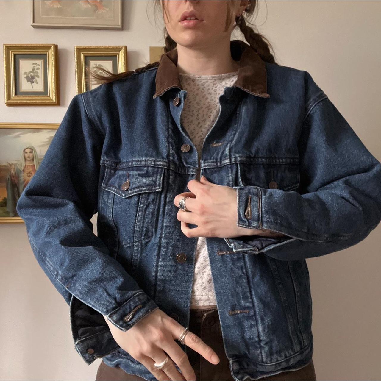 Fleece lined vintage denim jacket (S)