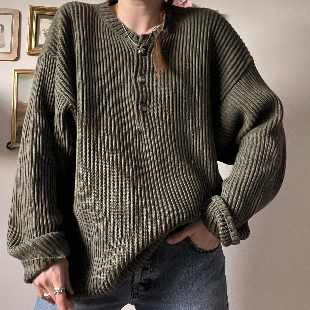 Oversized chunky green knit sweater (XL)