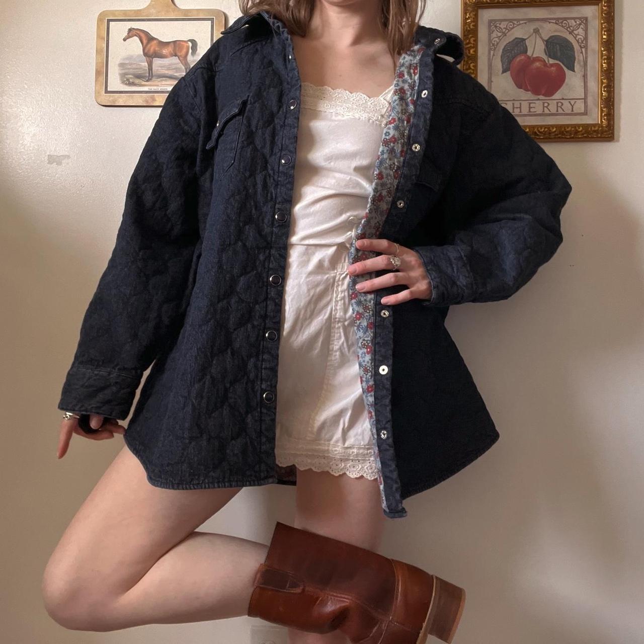 Quilted floral lined denim jacket (XL)