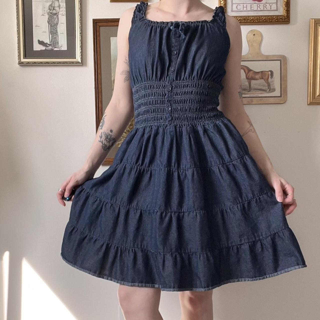 Tiered denim midi dress (M)