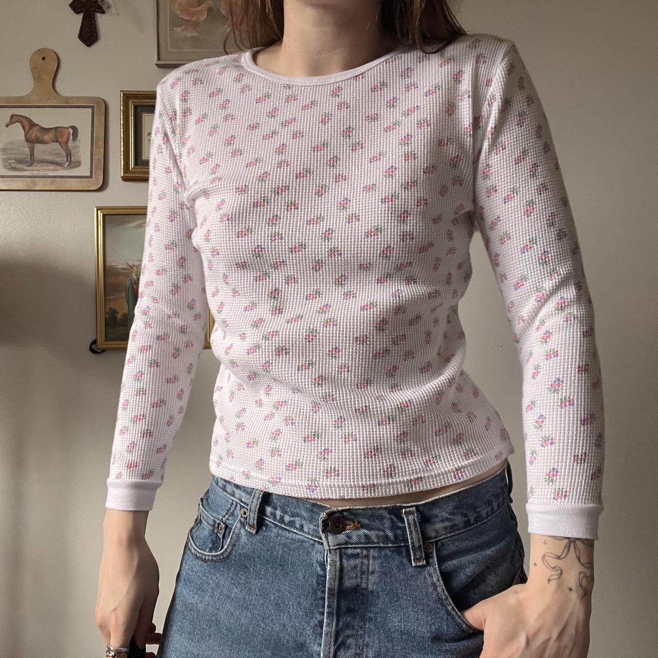 Floral waffle knit long sleeve (M)