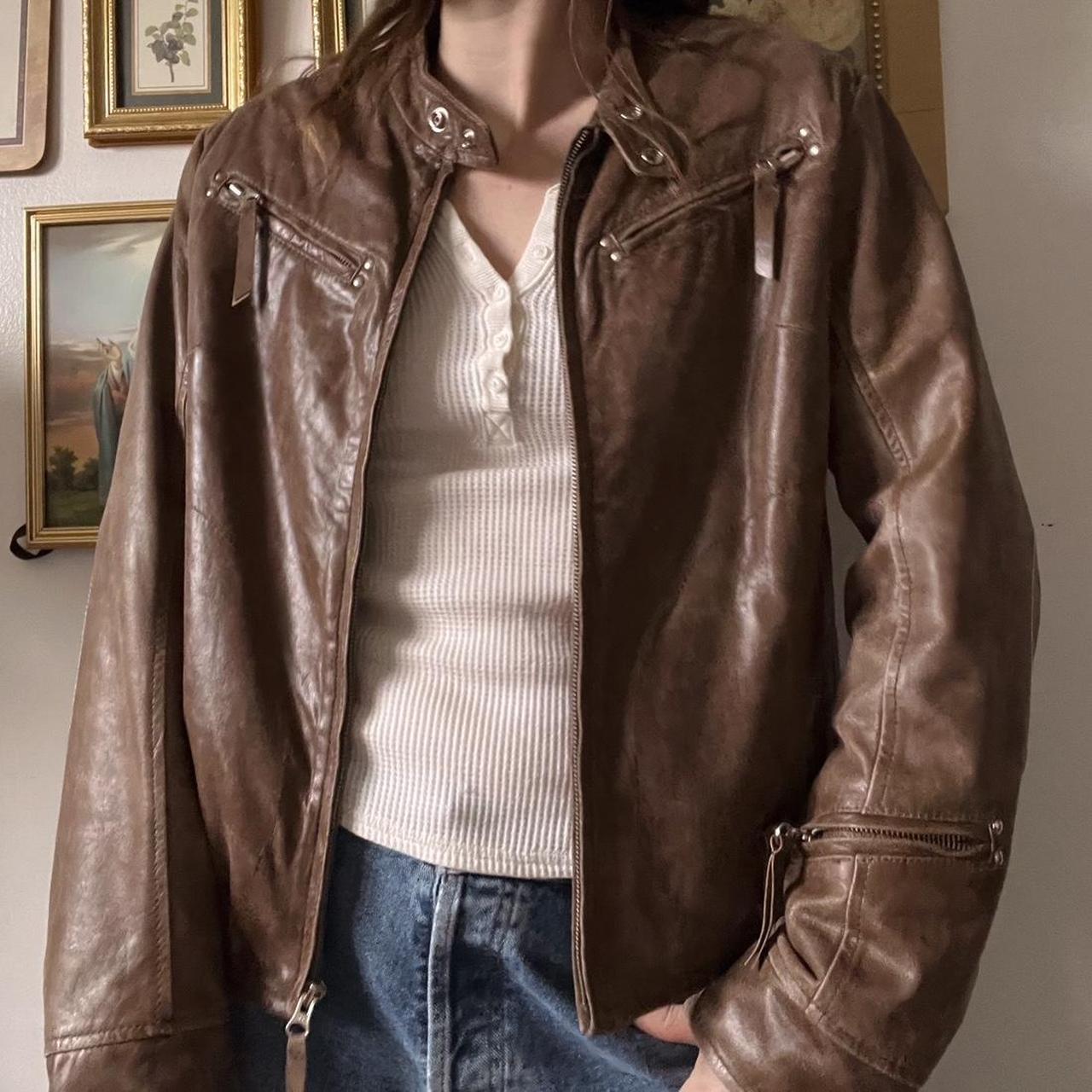 Brown leather moto jacket (M)