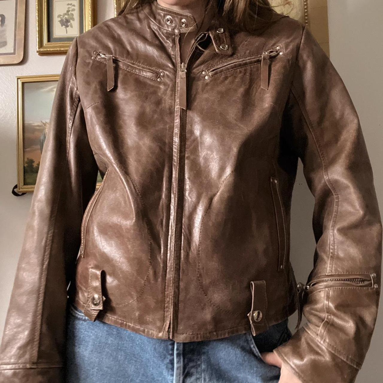 Brown leather moto jacket (M)