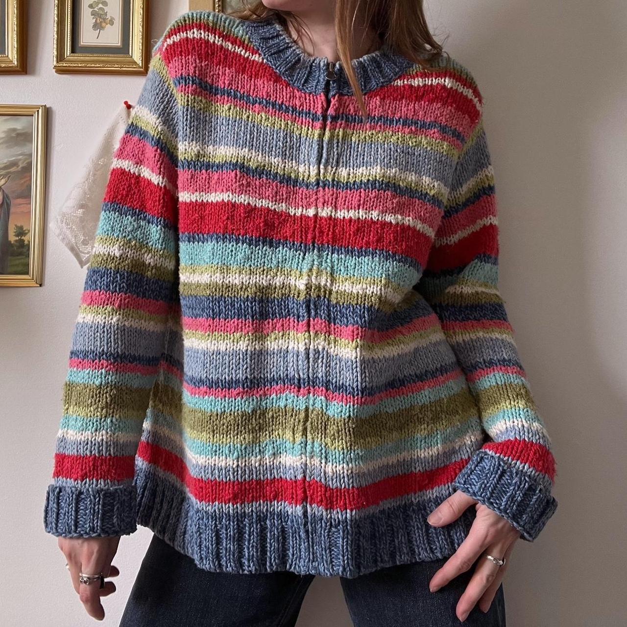 Cozy rainbow striped knit cardigan (L)